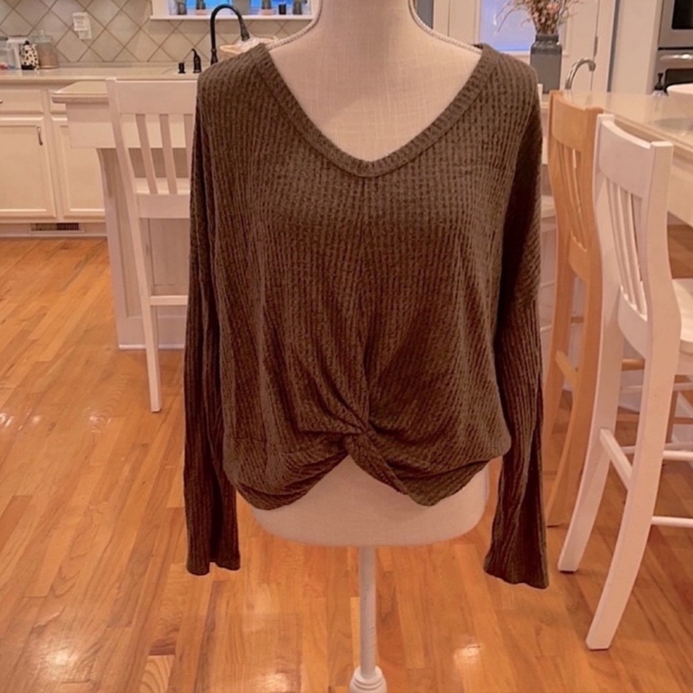 Envy hunter green waffle knit long sleeve shirt
